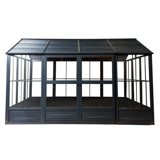 Myrdal Aluminum Solarium Metal Roof 11 x 14 ft. Black| Gazebo PenGuin-Delightful Yard