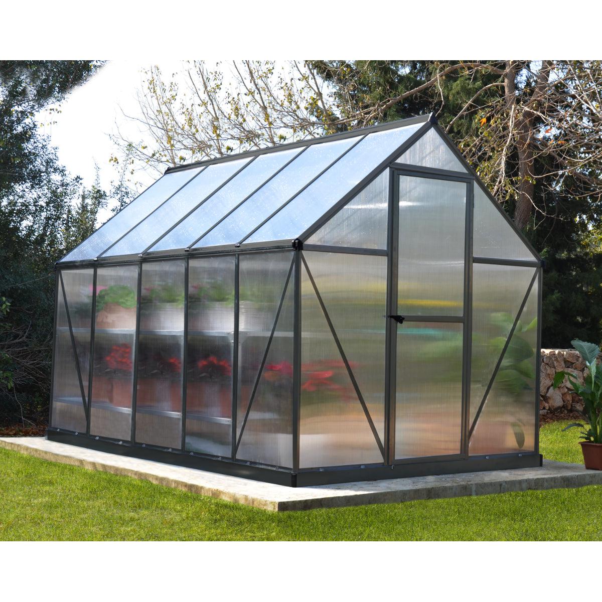 Mythos Polycarbonate Greenhouse 6 x 10 ft. Grey Frame | Palram-Canopia-Delightful Yard