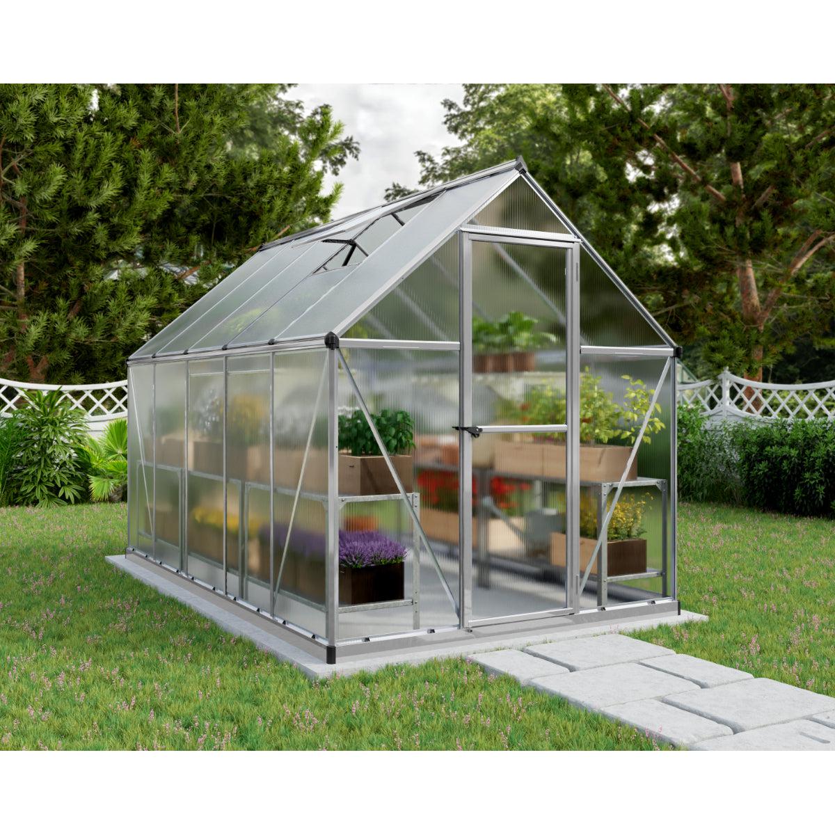 Mythos Polycarbonate Greenhouse 6 x 10 ft. Silver Frame | Palram-Canopia-Delightful Yard