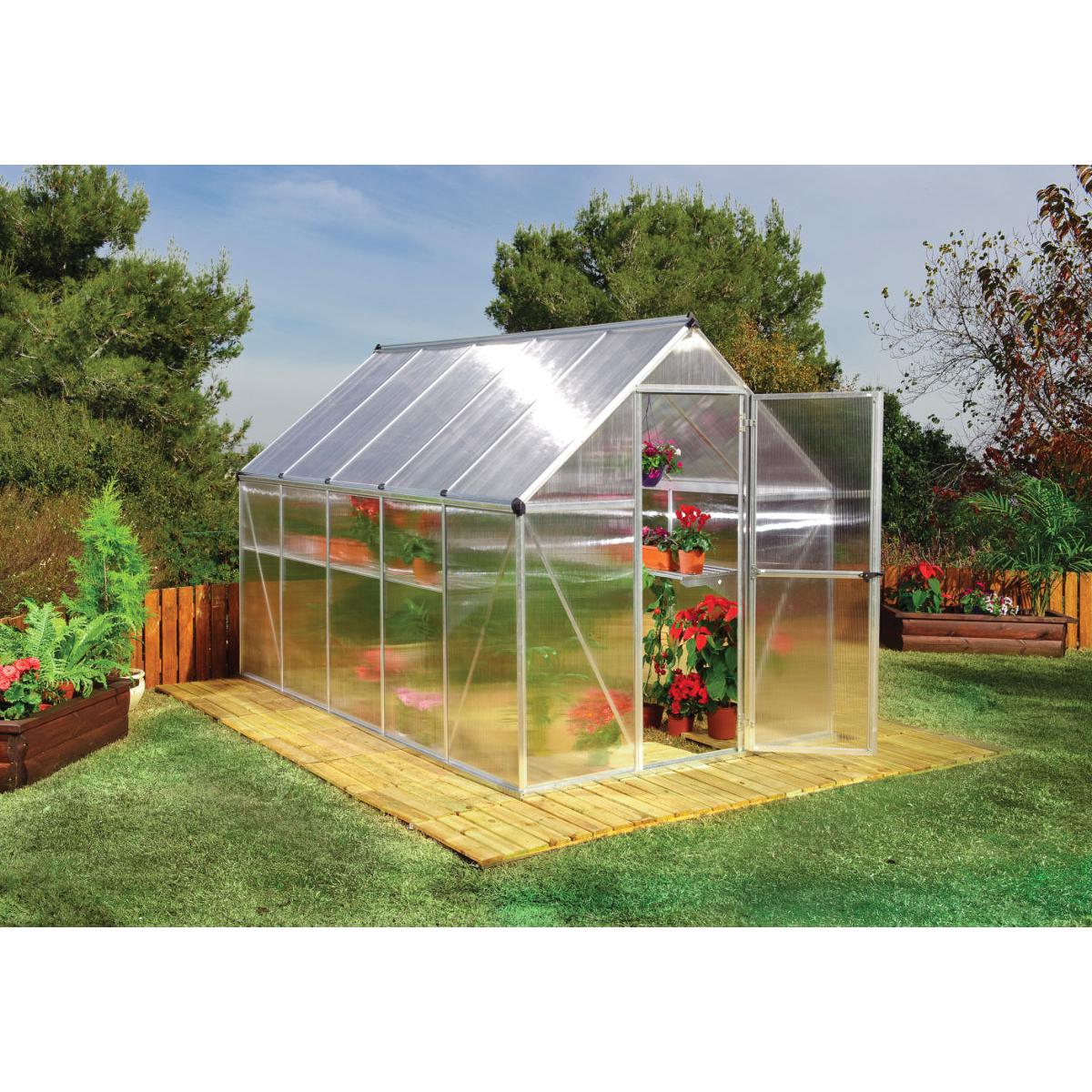 Mythos Polycarbonate Greenhouse 6 x 10 ft. Silver Frame | Palram-Canopia-Delightful Yard