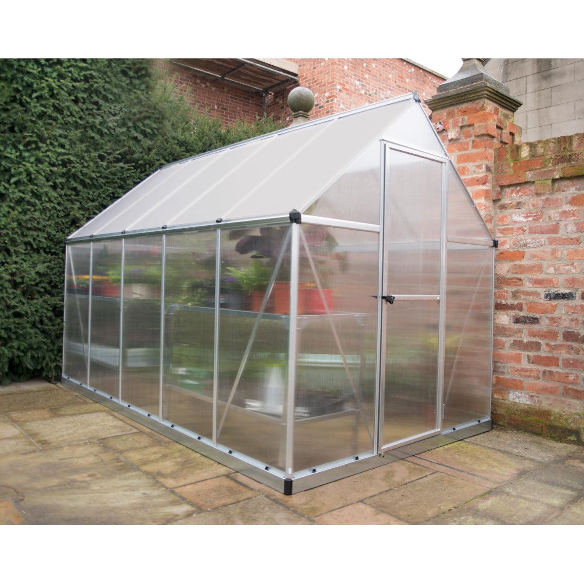 Mythos Polycarbonate Greenhouse 6 x 10 ft. Silver Frame | Palram-Canopia-Delightful Yard