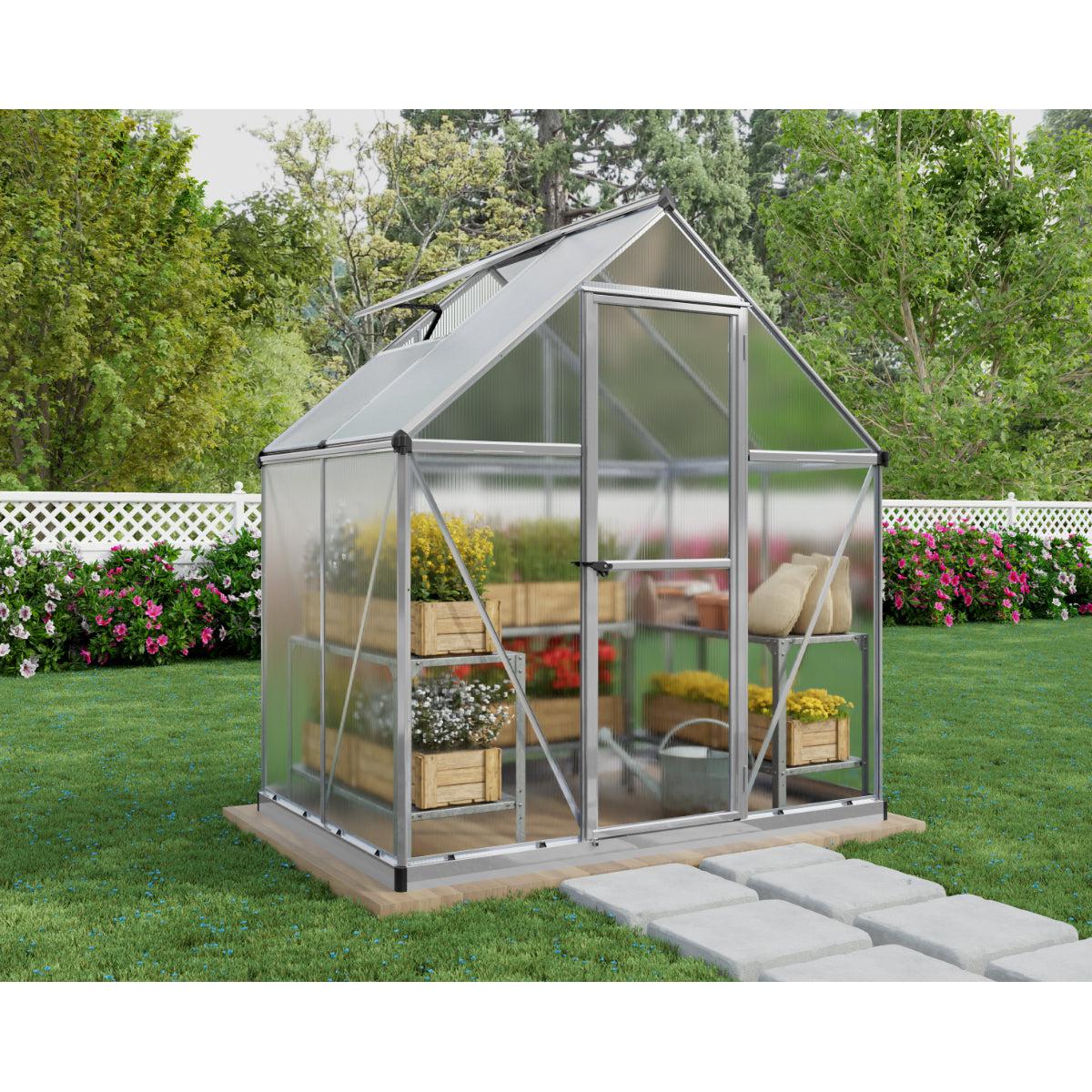 Mythos Polycarbonate Greenhouse 6 x 4 ft. Silver Frame | Palram-Canopia-Delightful Yard