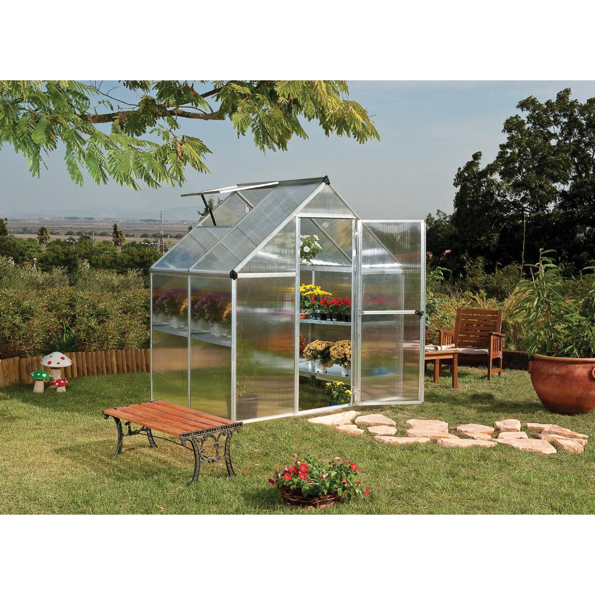 Mythos Polycarbonate Greenhouse 6 x 4 ft. Silver Frame | Palram-Canopia-Delightful Yard