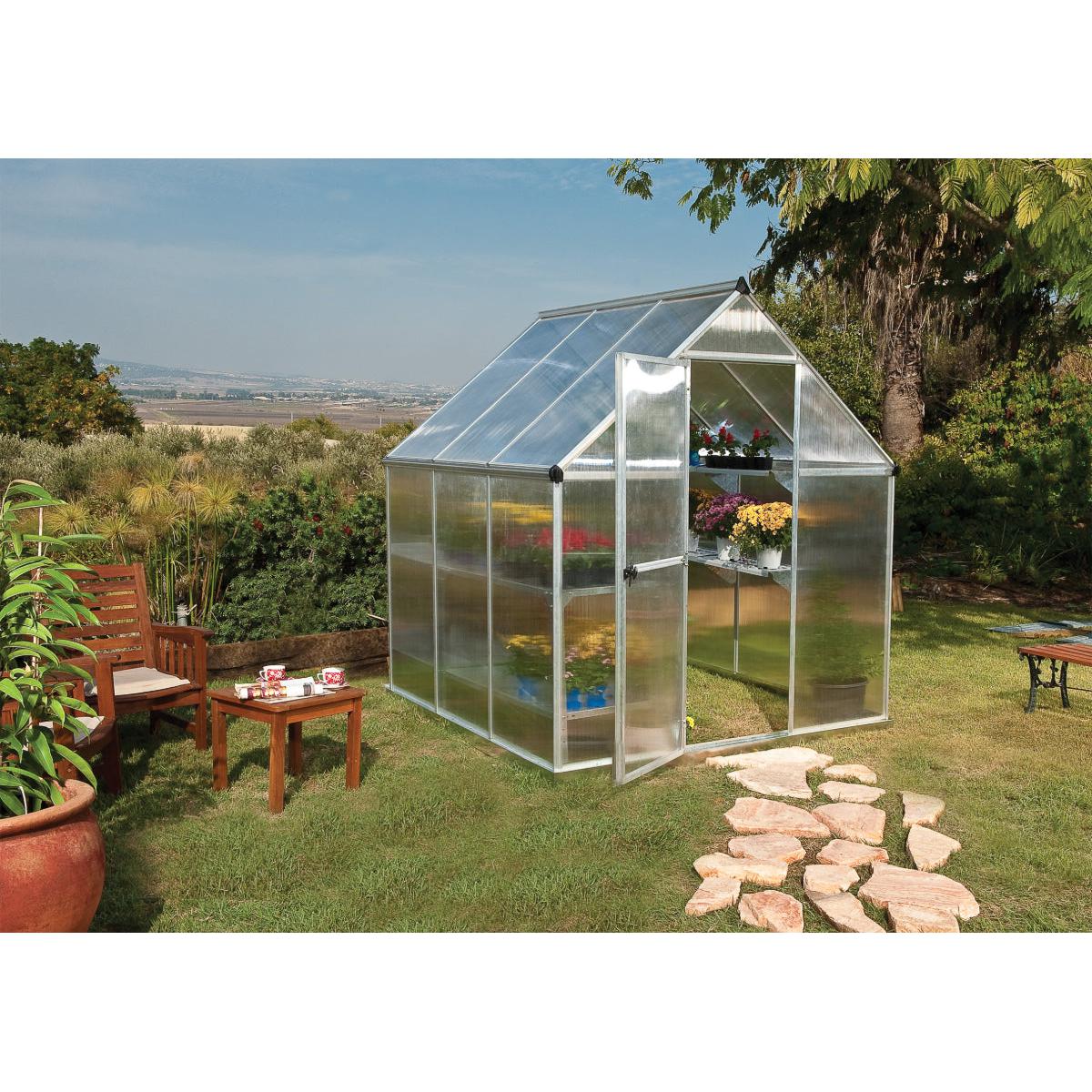 Mythos Polycarbonate Greenhouse 6 x 6 ft. Silver Frame | Palram-Canopia-Delightful Yard