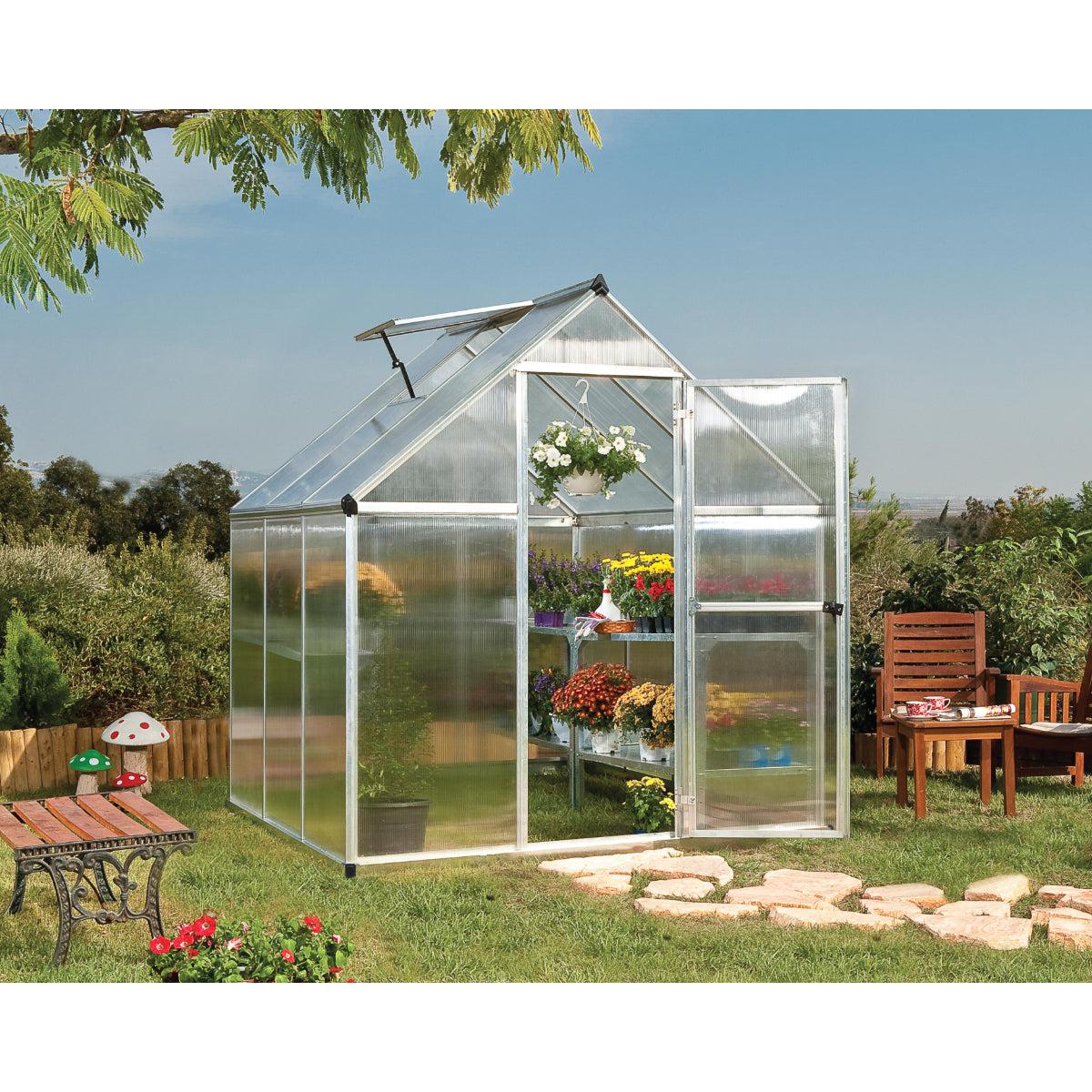 Mythos Polycarbonate Greenhouse 6 x 6 ft. Silver Frame | Palram-Canopia-Delightful Yard