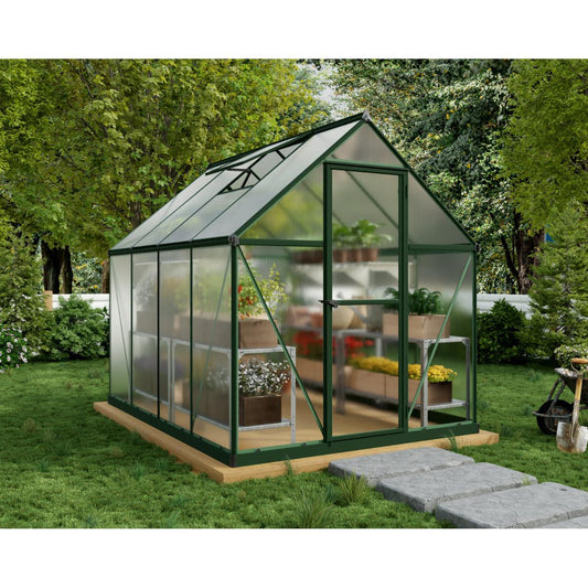 Mythos Polycarbonate Greenhouse 6 x 8 ft. Green Frame | Palram-Canopia-Delightful Yard