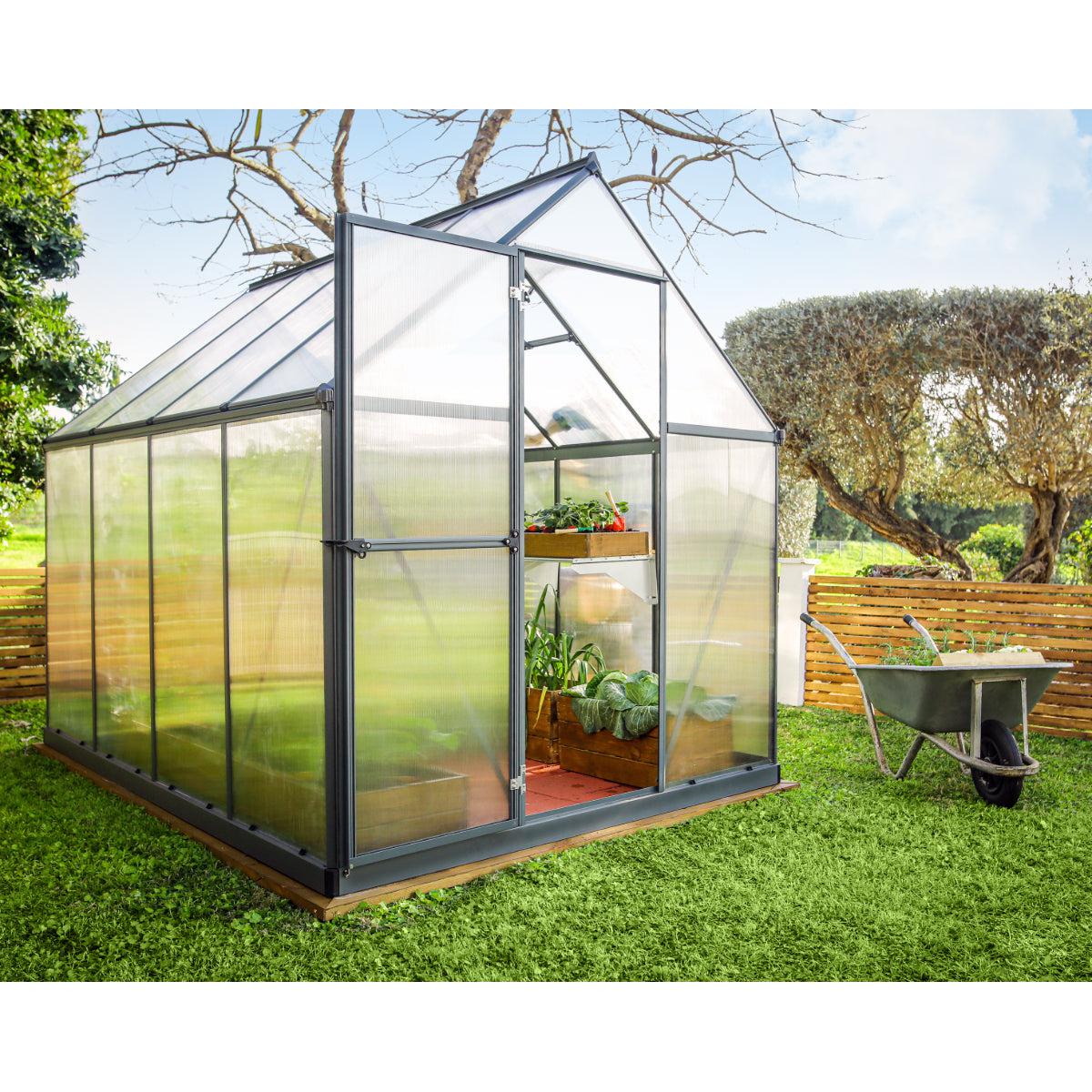 Mythos Polycarbonate Greenhouse 6 x 8 ft. Grey Frame | Palram-Canopia-Delightful Yard