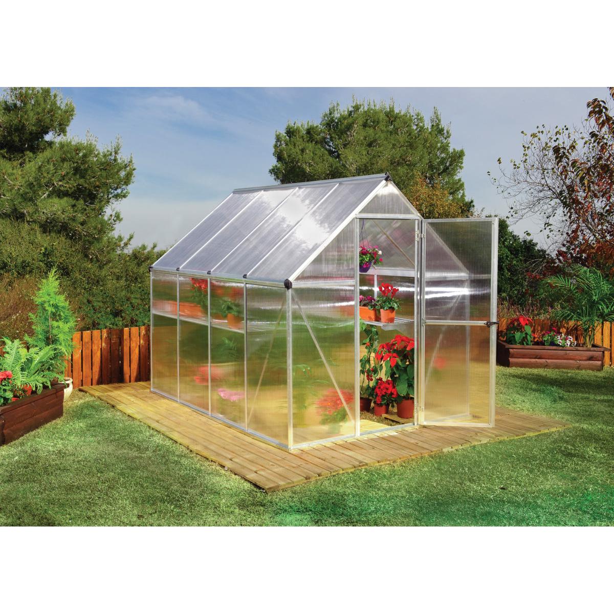 Mythos Polycarbonate Greenhouse 6 x 8 ft. Silver Frame | Palram-Canopia-Delightful Yard