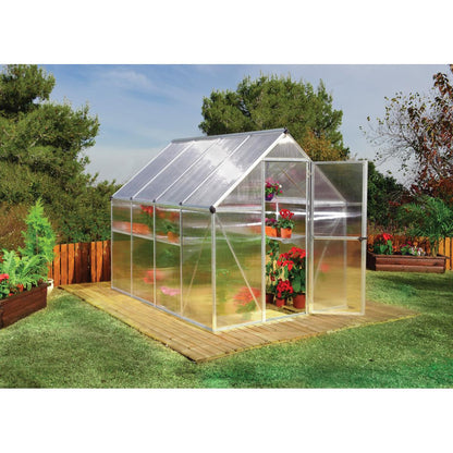 Mythos Polycarbonate Greenhouse 6 x 8 ft. Silver Frame | Palram-Canopia-Delightful Yard
