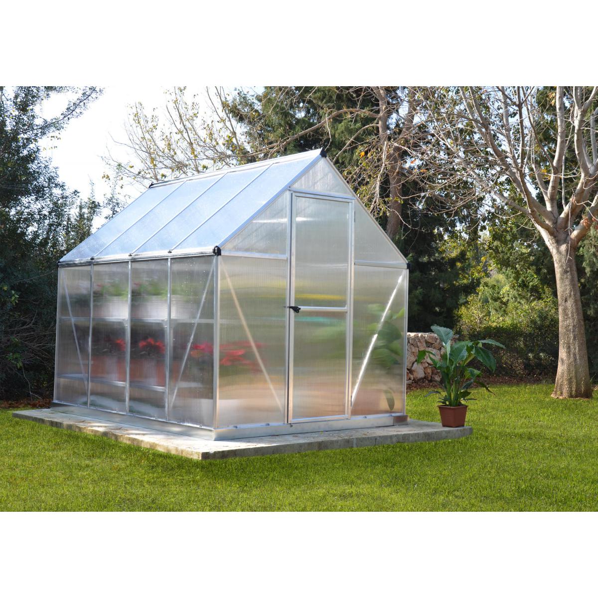 Mythos Polycarbonate Greenhouse 6 x 8 ft. Silver Frame | Palram-Canopia-Delightful Yard
