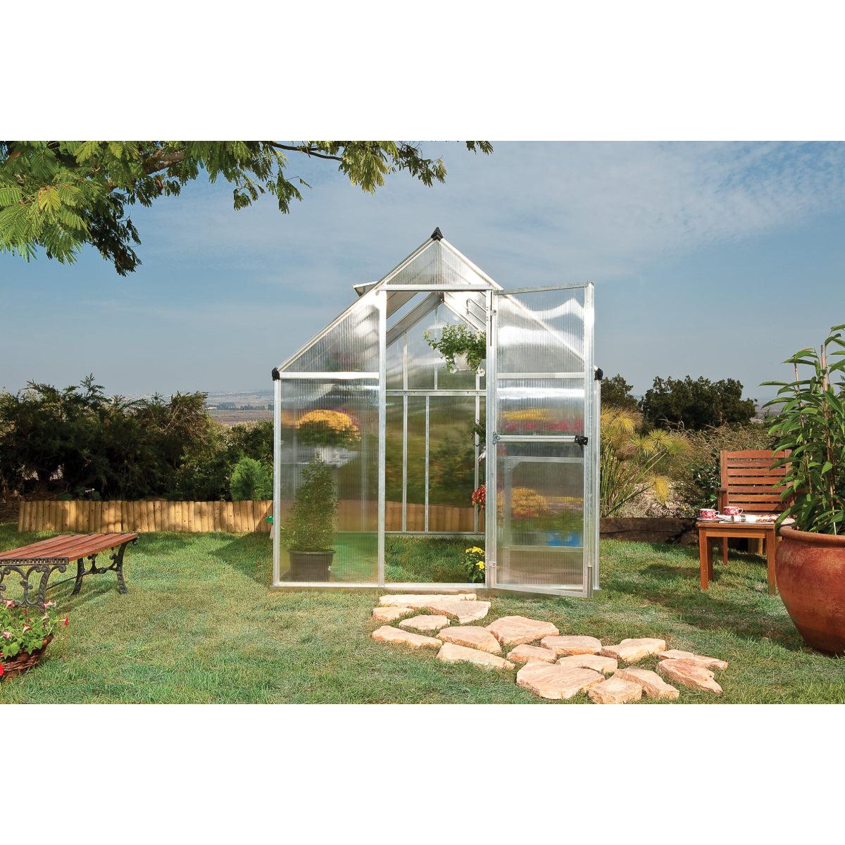 Mythos Polycarbonate Greenhouse 6 x 8 ft. Silver Frame | Palram-Canopia-Delightful Yard