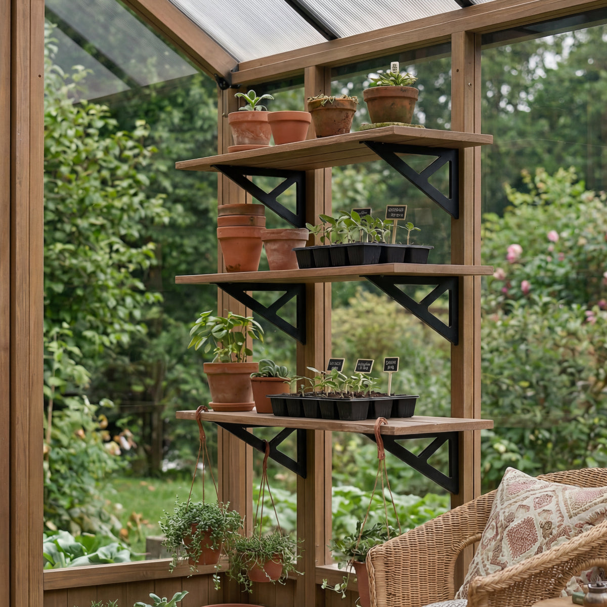 Natura Cedar Wood Greenhouse Shelf Kit | Palram-Canopia-Delightful Yard