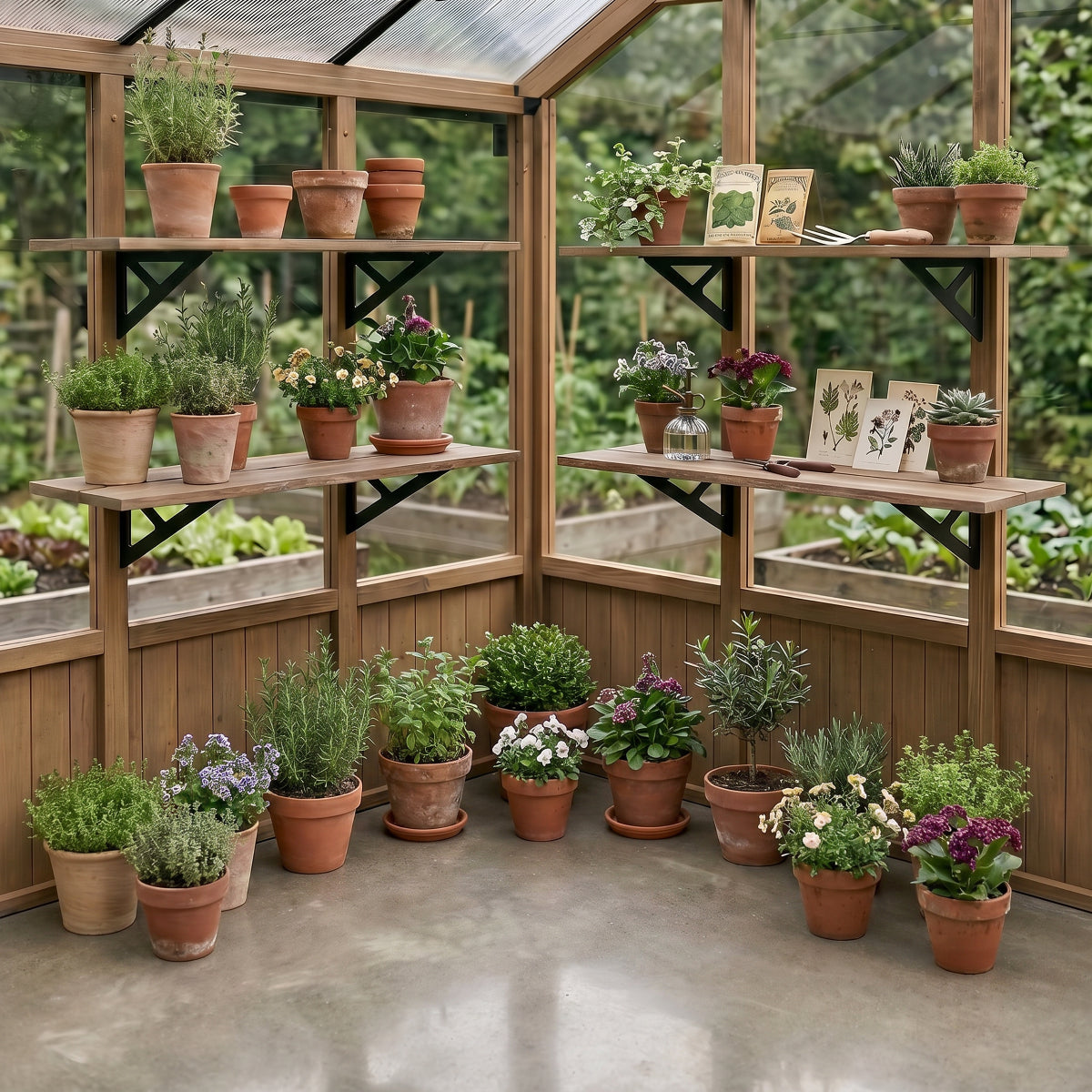 Natura Cedar Wood Greenhouse Shelf Kit | Palram-Canopia-Delightful Yard