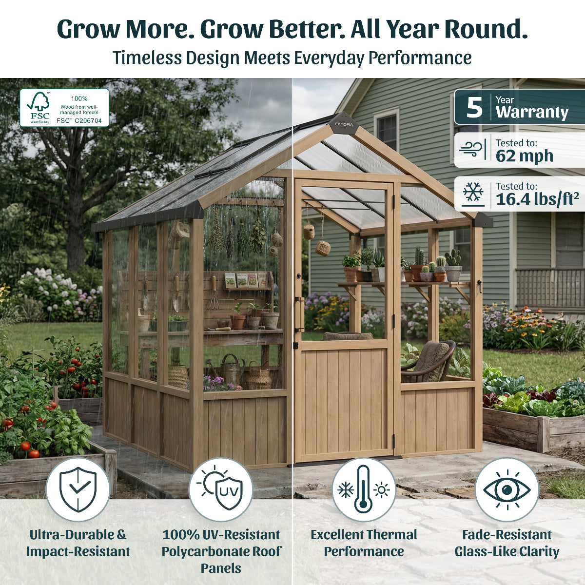 Natura Cedar Wood Polycarbonate Greenhouse 8 x 21 ft. | Palram-Canopia-Delightful Yard