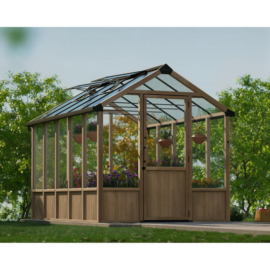Natura Cedar Wood Polycarbonate Greenhouse 8 x 12 ft. | Palram-Canopia-Delightful Yard