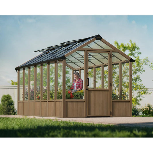 Natura Cedar Wood Polycarbonate Greenhouse 8 x 17 ft. | Palram-Canopia-Delightful Yard