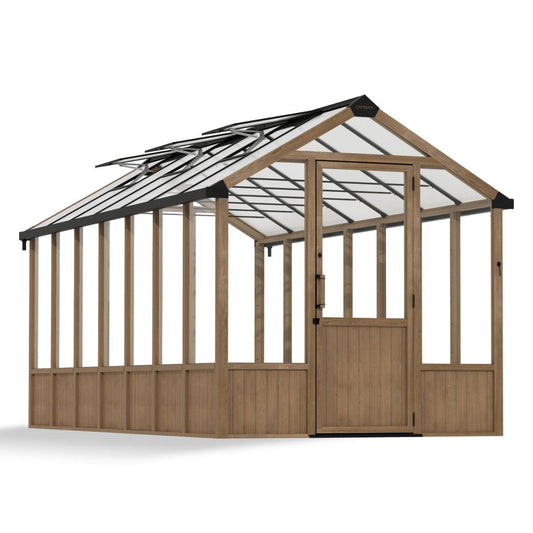 Natura Cedar Wood Polycarbonate Greenhouse 8 x 17 ft. | Palram-Canopia-Delightful Yard