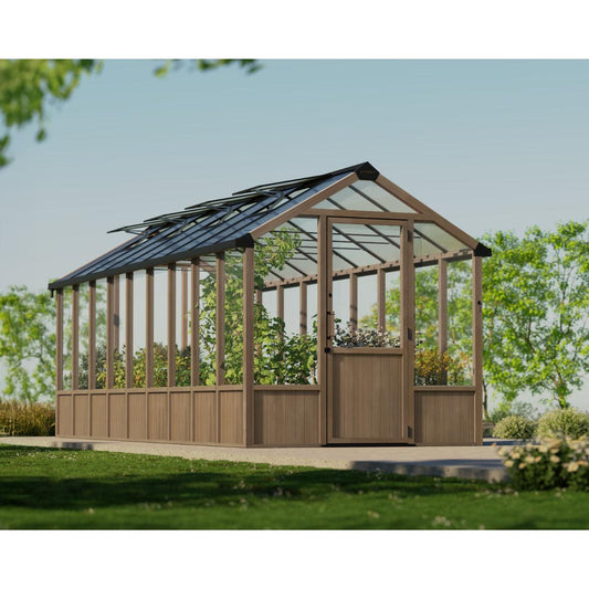 Natura Cedar Wood Polycarbonate Greenhouse 8 x 21 ft. | Palram-Canopia-Delightful Yard