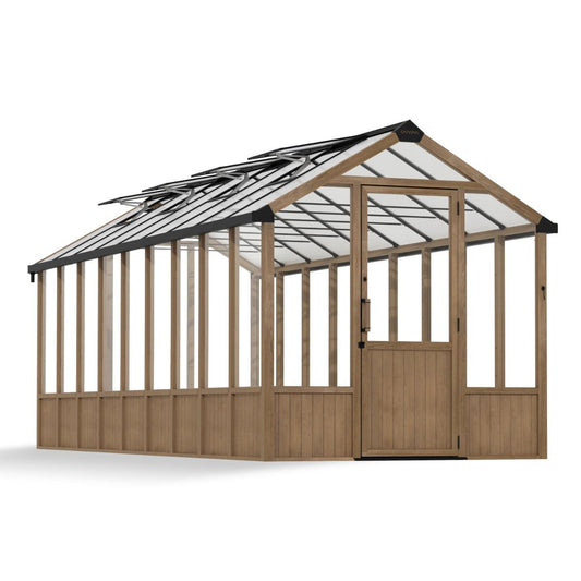 Natura Cedar Wood Polycarbonate Greenhouse 8 x 21 ft. | Palram-Canopia-Delightful Yard
