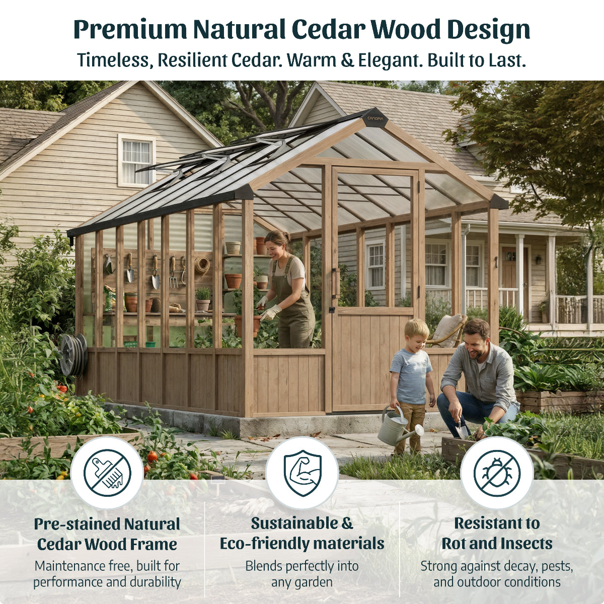 Natura Cedar Wood Polycarbonate Greenhouse 8 x 21 ft. | Palram-Canopia-Delightful Yard