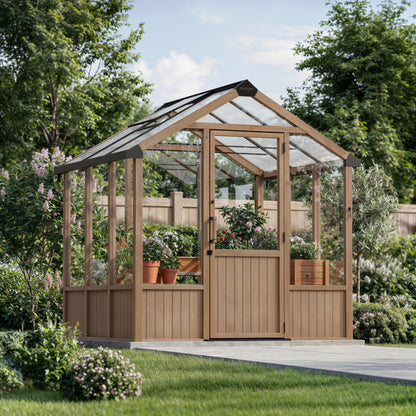 Natura Cedar Wood Polycarbonate Greenhouse 8 x 7 ft. | Palram-Canopia-Delightful Yard