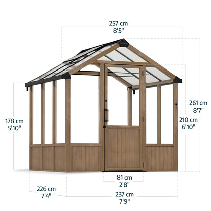 Natura Cedar Wood Polycarbonate Greenhouse 8 x 7 ft. | Palram-Canopia-Delightful Yard