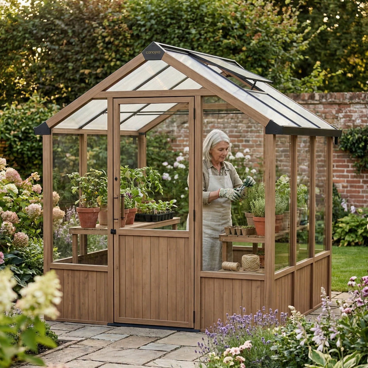 Natura Cedar Wood Polycarbonate Greenhouse 8 x 7 ft. | Palram-Canopia-Delightful Yard