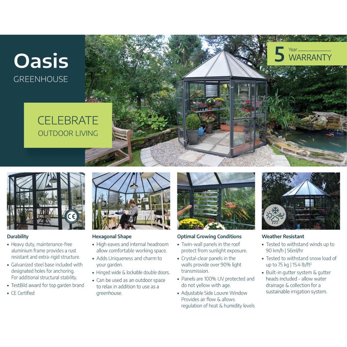 Oasis Hexagonal Polycarbonate Greenhouse Solarium 12 ft. | Palram-Canopia-Delightful Yard