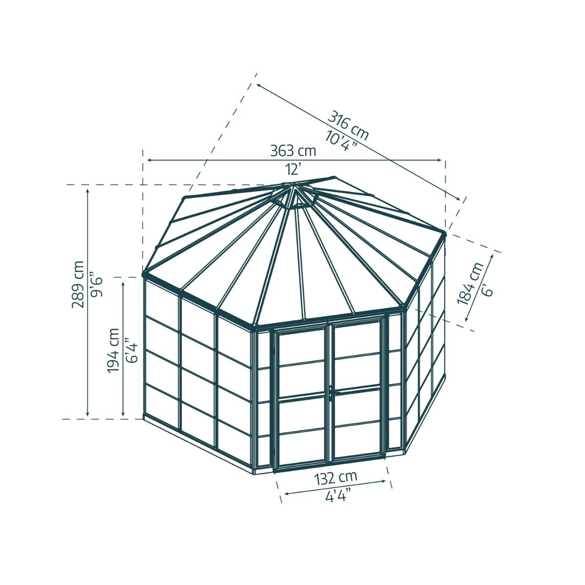 Oasis Hexagonal Polycarbonate Greenhouse Solarium 12 ft. | Palram-Canopia-Delightful Yard