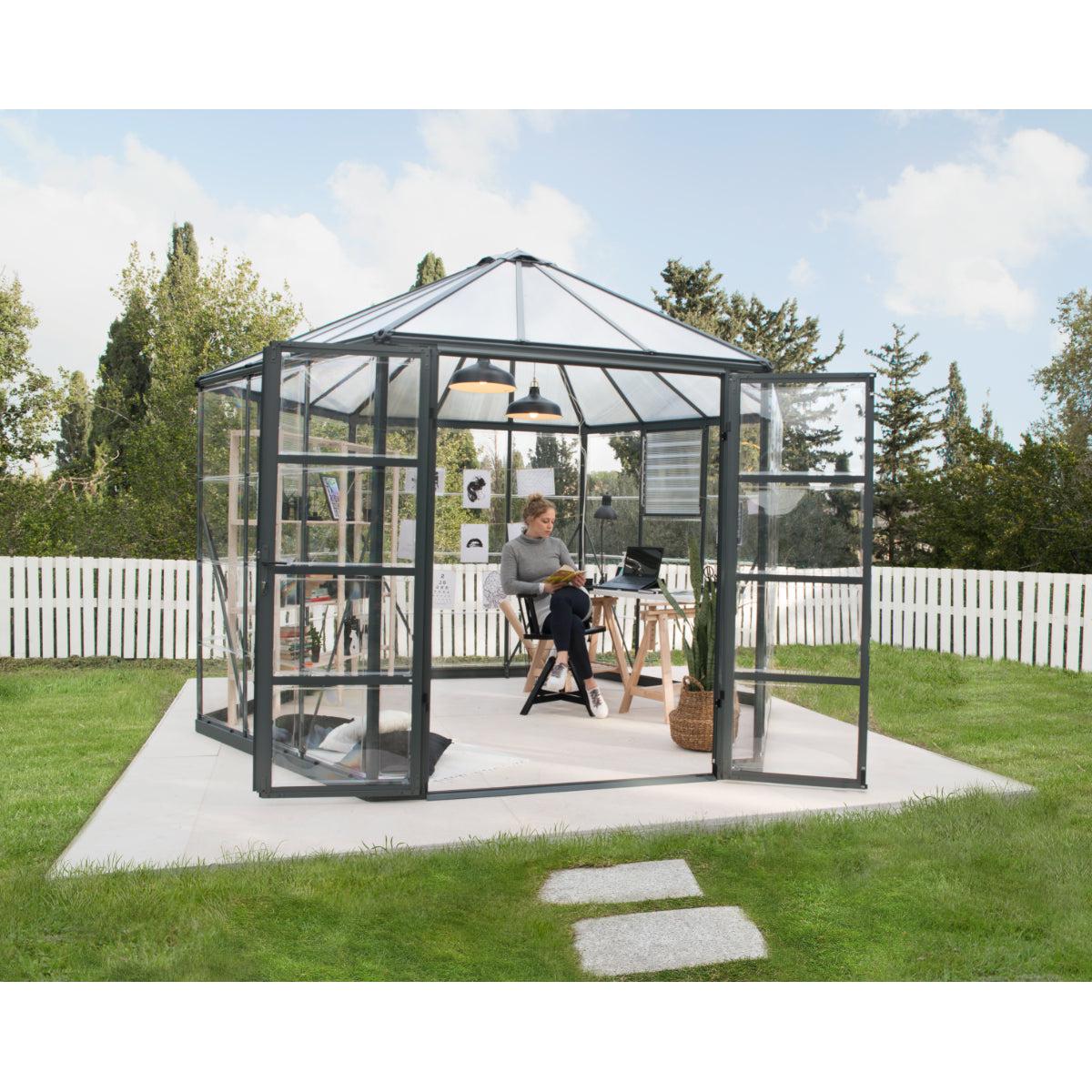 Oasis Hexagonal Polycarbonate Greenhouse Solarium 12 ft. | Palram-Canopia-Delightful Yard