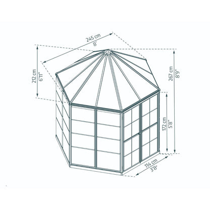 Oasis Hexagonal Polycarbonate Greenhouse Solarium 8 ft. | Palram-Canopia-Delightful Yard
