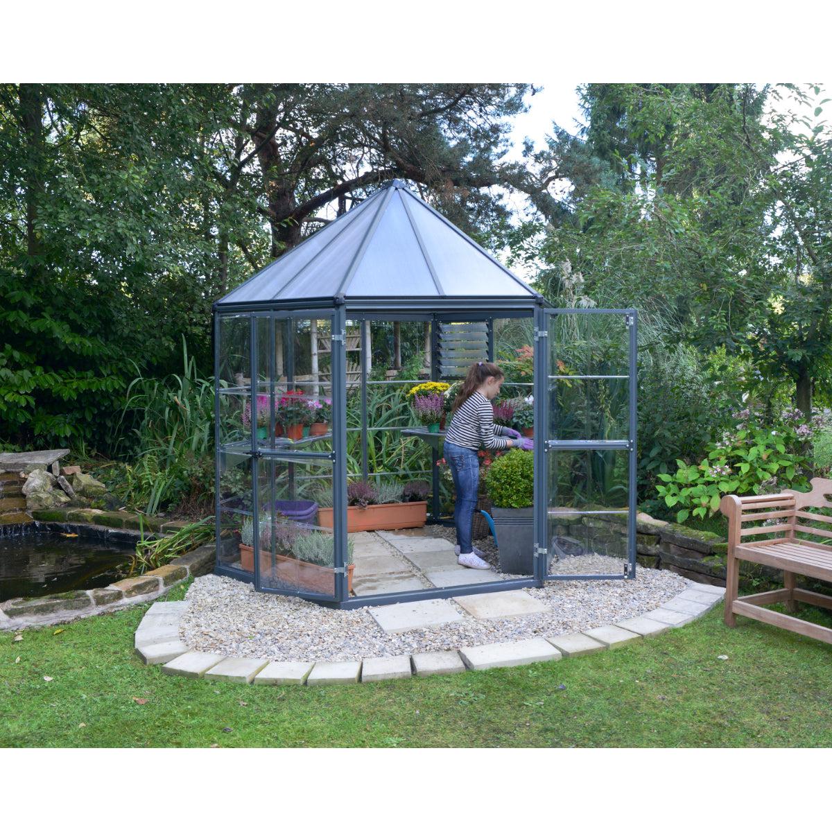 Oasis Hexagonal Polycarbonate Greenhouse Solarium 8 ft. | Palram-Canopia-Delightful Yard