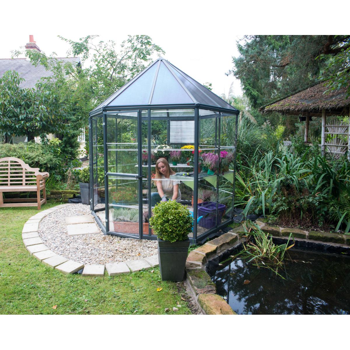 Oasis Hexagonal Polycarbonate Greenhouse Solarium 8 ft. | Palram-Canopia-Delightful Yard