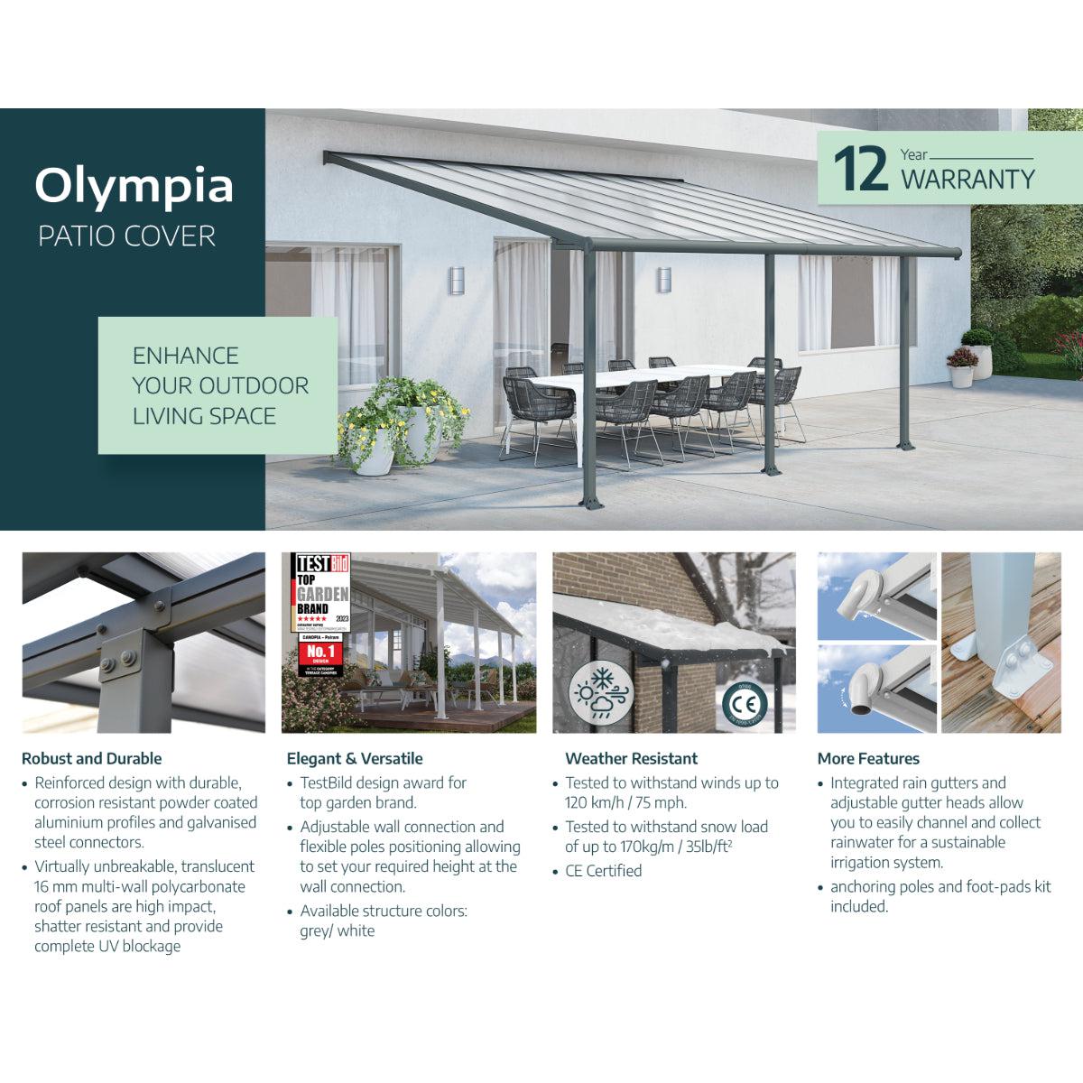 Olympia Aluminum Patio Covers 10 x 30 ft. Clear Panels | Palram-Canopia-Delightful Yard