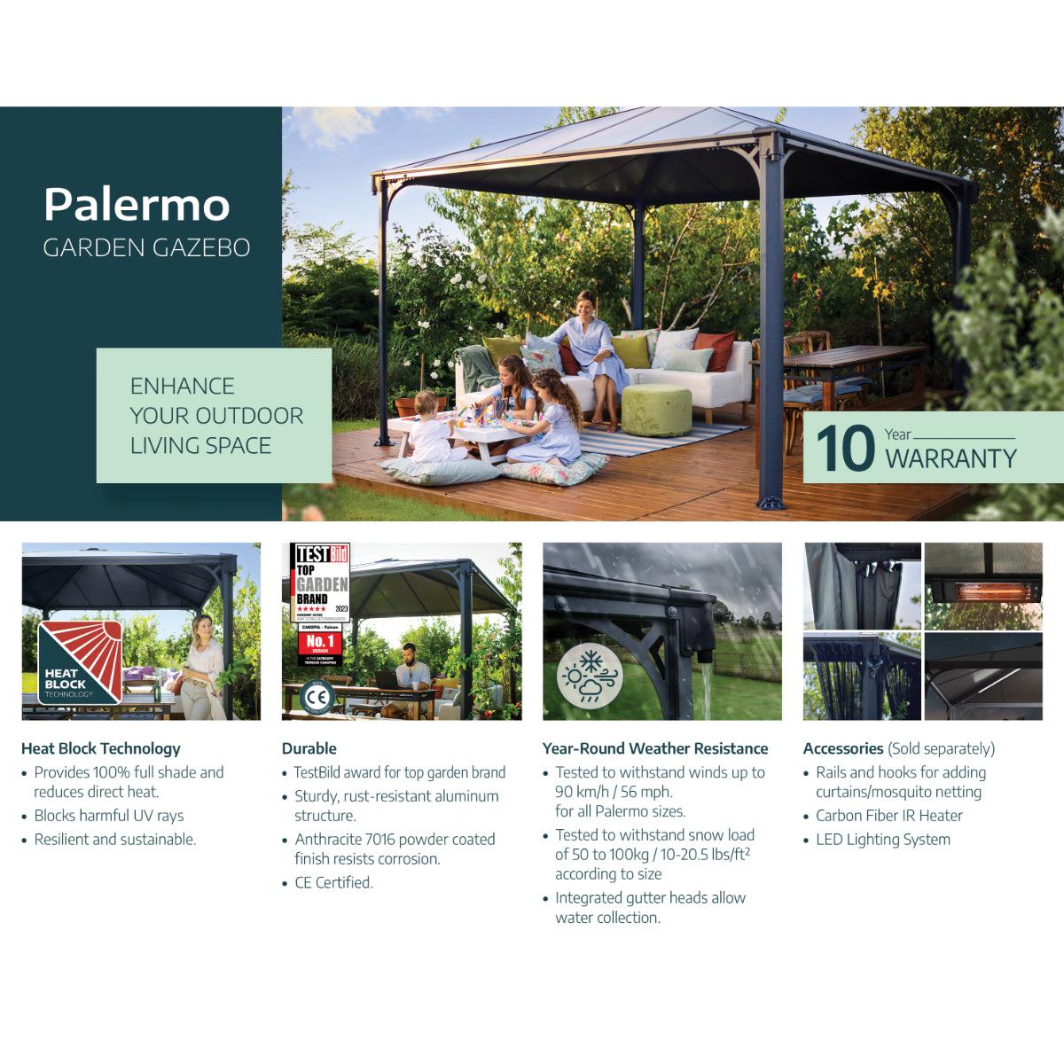 Palermo Aluminum Gazebo 14 x 14 ft. | Palram-Canopia-Delightful Yard