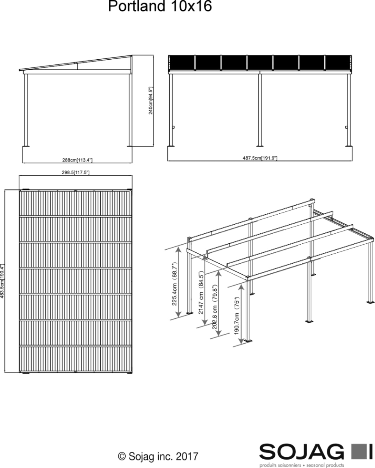 Portland Aluminum Wall-Mounted Gazebo Patio Cover 10 x 16 ft | Sojag-Delightful Yard