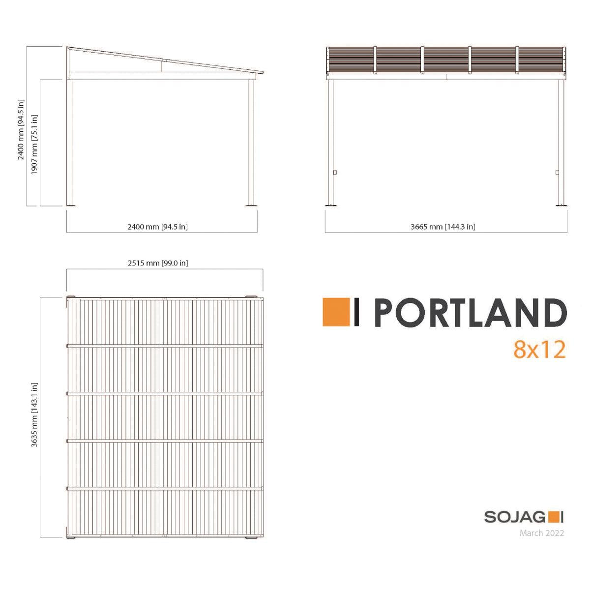 Portland Aluminum Wall-Mounted Gazebo Patio Cover 8 x 12 ft | Sojag-Delightful Yard