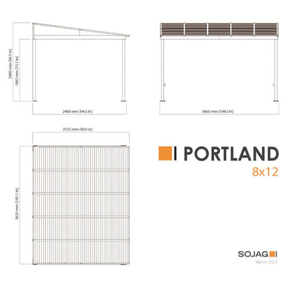 Portland Aluminum Wall-Mounted Gazebo Patio Cover 8 x 12 ft | Sojag-Delightful Yard