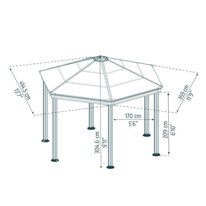 Roma Hexagonal Aluminum Gazebo 12 x 14 ft. | Palram-Canopia-Delightful Yard