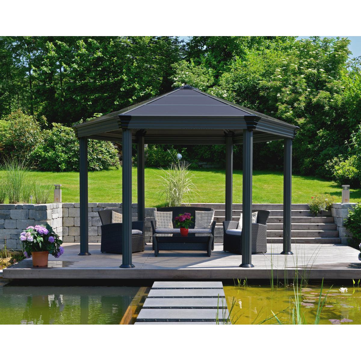 Roma Hexagonal Aluminum Gazebo 12 x 14 ft. | Palram-Canopia-Delightful Yard