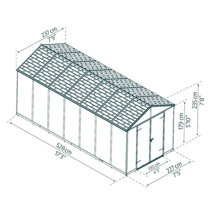 Rubicon Heavy Duty Skylight Shed 8 x 17 ft. | Palram-Canopia-Delightful Yard
