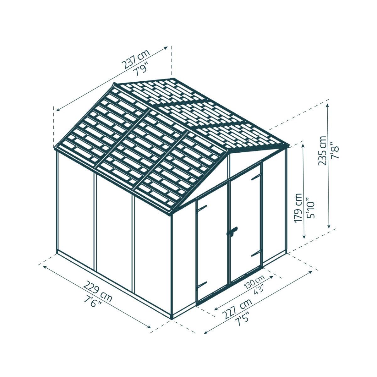 Rubicon Heavy Duty Skylight Shed 8 x 8 ft. | Palram-Canopia-Delightful Yard
