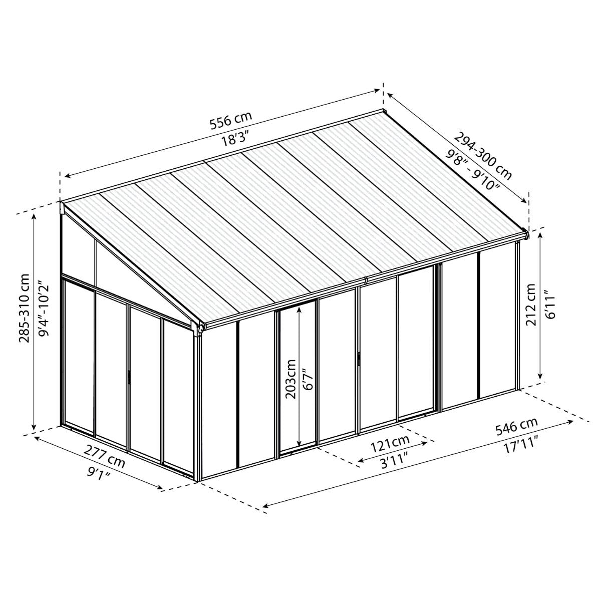 San Remo Wall Mounted Sunroom 10 x 18 ft. | Palram-Canopia-Delightful Yard