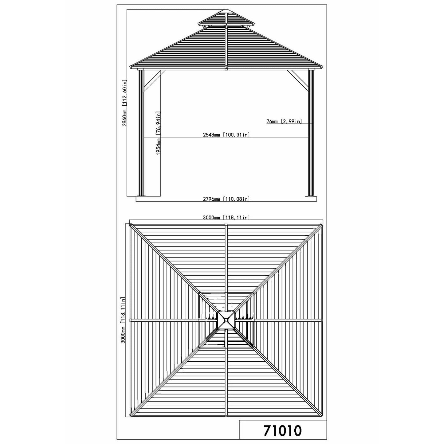 Shefford Aluminum Gazebo 10 x 10 ft. Double Roof Black | Gazebo PenGuin-Delightful Yard