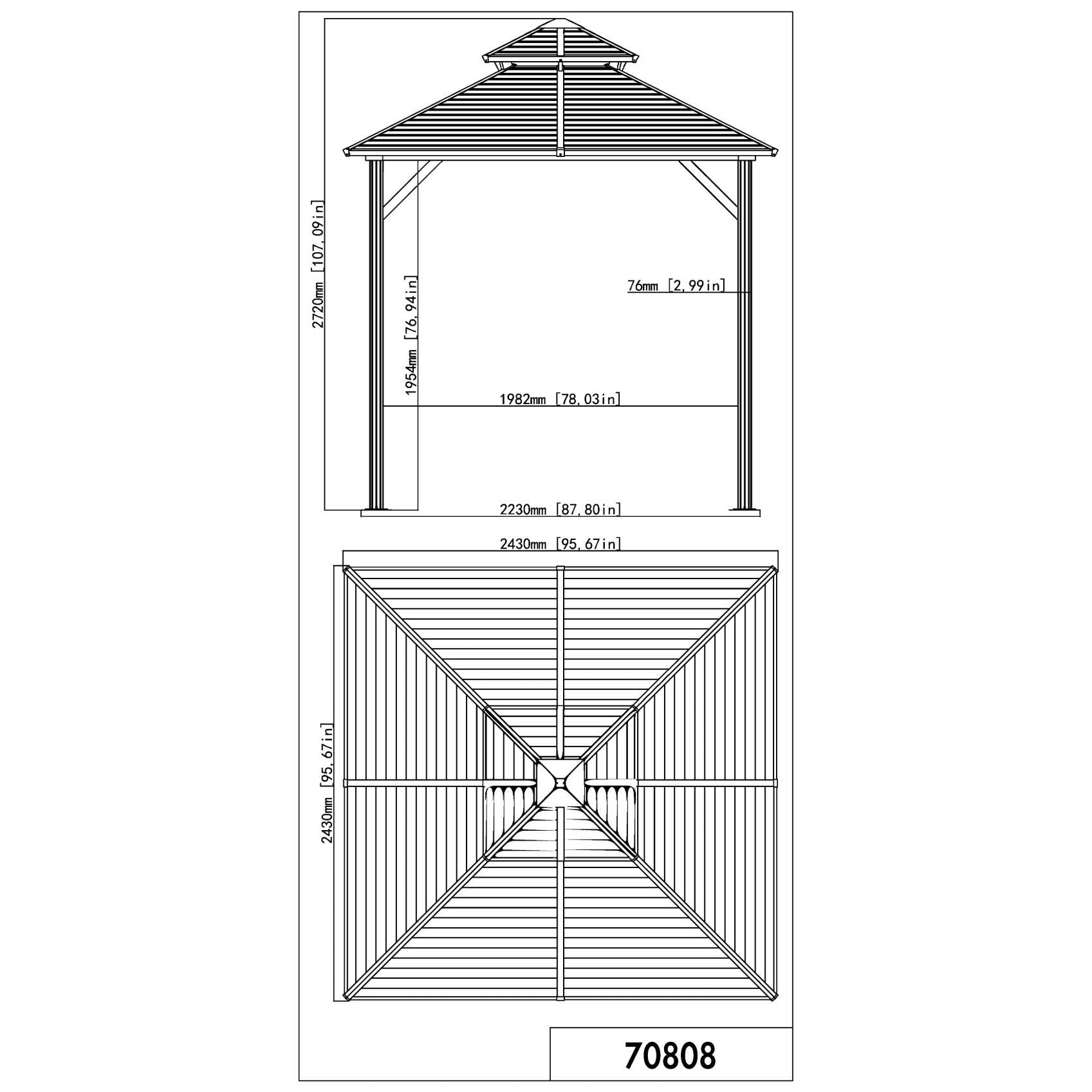 Shefford Aluminum Gazebo 8 x 8 ft. Double Roof Black | Gazebo PenGuin-Delightful Yard