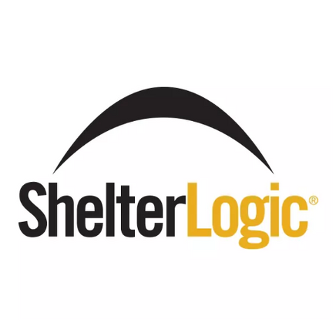 ShelterLogic logo with black and yellow text on a white background