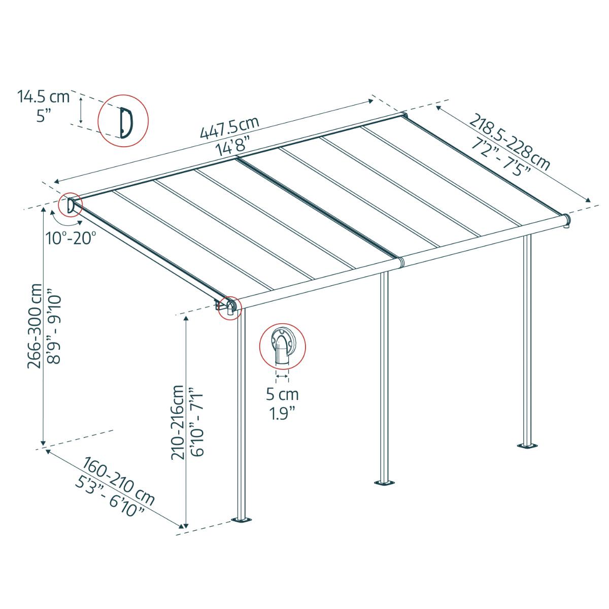 Sierra Aluminum Patio Covers 7.5 x 15 ft. Clear Panels | Palram-Canopia-Delightful Yard