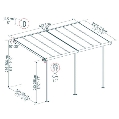 Sierra Aluminum Patio Covers 7.5 x 15 ft. Clear Panels | Palram-Canopia-Delightful Yard