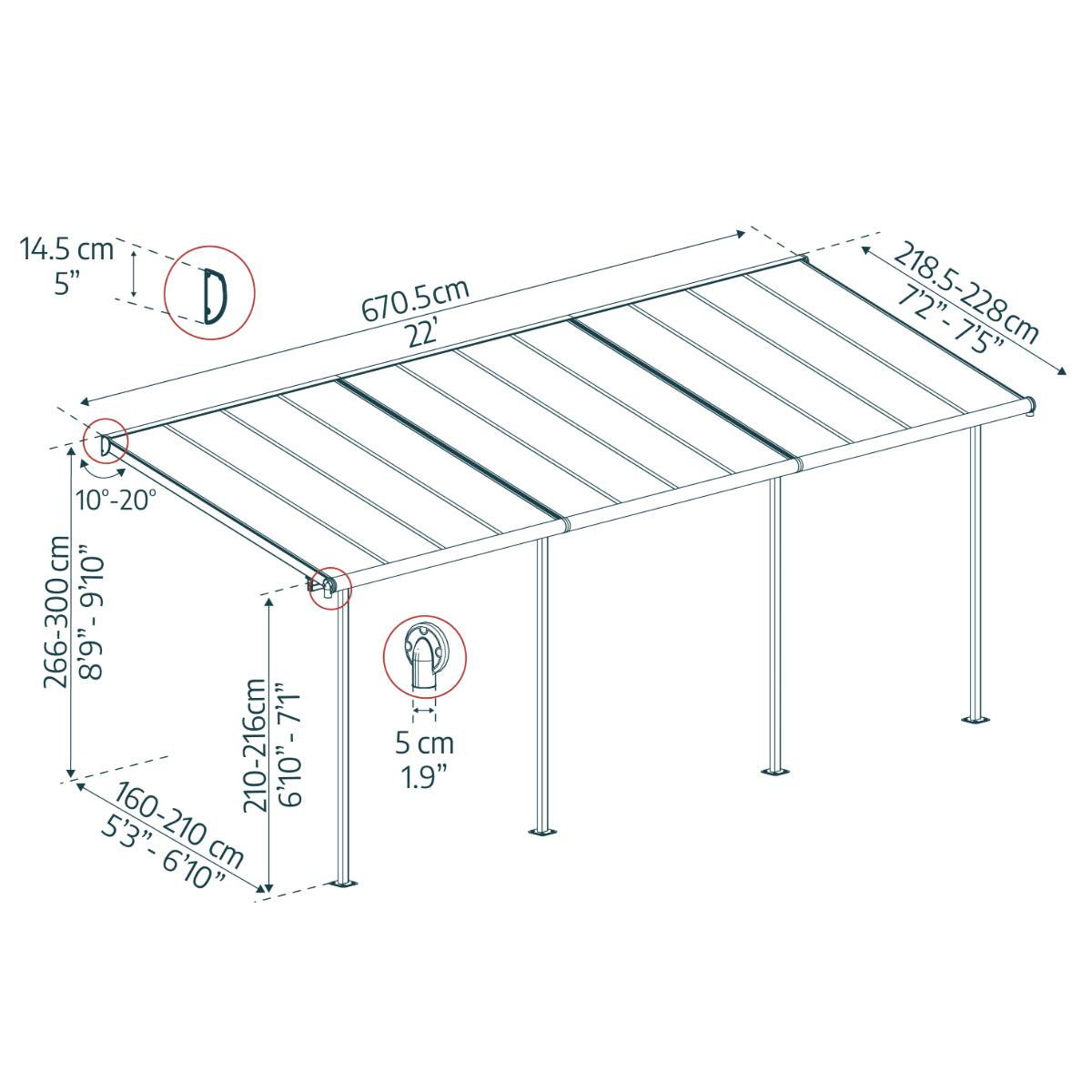 Sierra Aluminum Patio Covers 7.5 x 22 ft. Clear Panels | Palram-Canopia-Delightful Yard