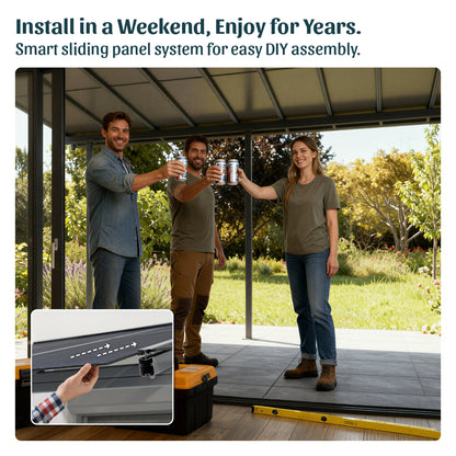 Sierra Cabrio Aluminum Patio Covers 10 x 18 ft. Retractable Grey Panels | Palram-Canopia-Delightful Yard